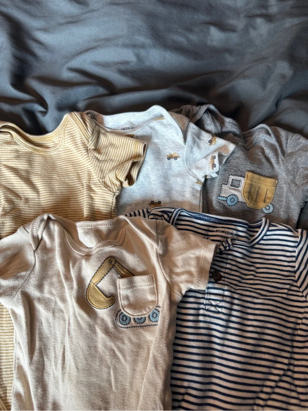 Unbranded Boys' Construction Short Sleeve One-Piece Bodysuit - Beige, Gray, Navy